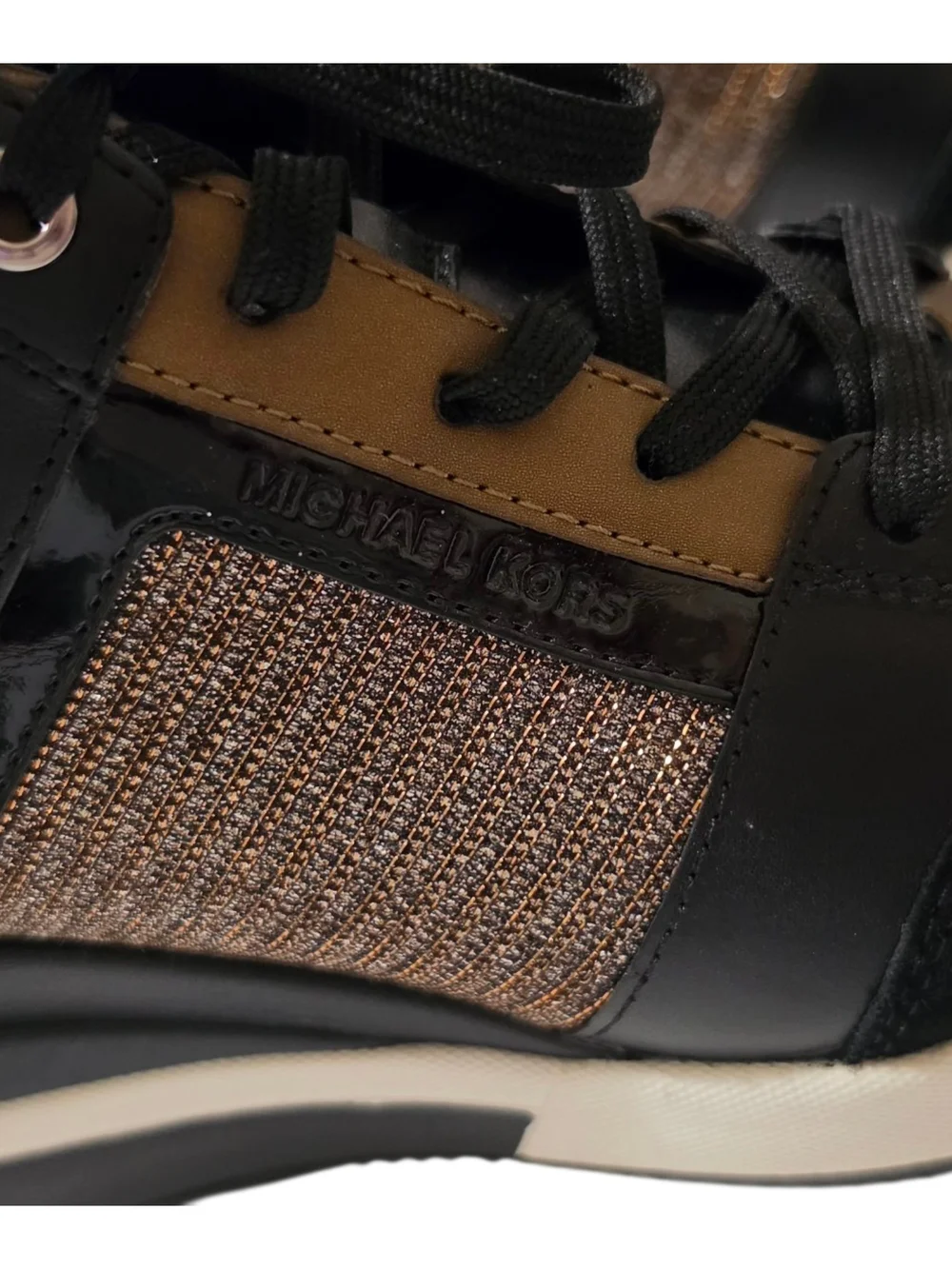 Michael Kors Black and Bronze Glitter Lace-Up Sneakers